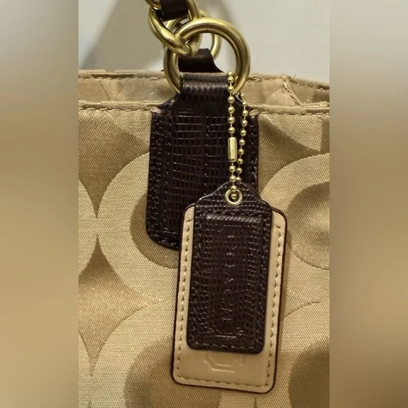 Coach Madison Signature Tan Sateen Canvas Tote with Dark Brown Leather Trim - Picture 3 of 16